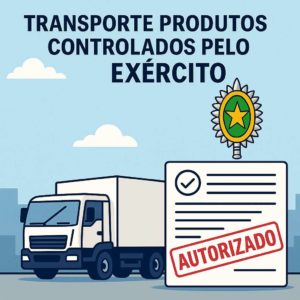 Ilustração empresarial de caminhão, documento autorizado, representando o transporte de produtos controlados